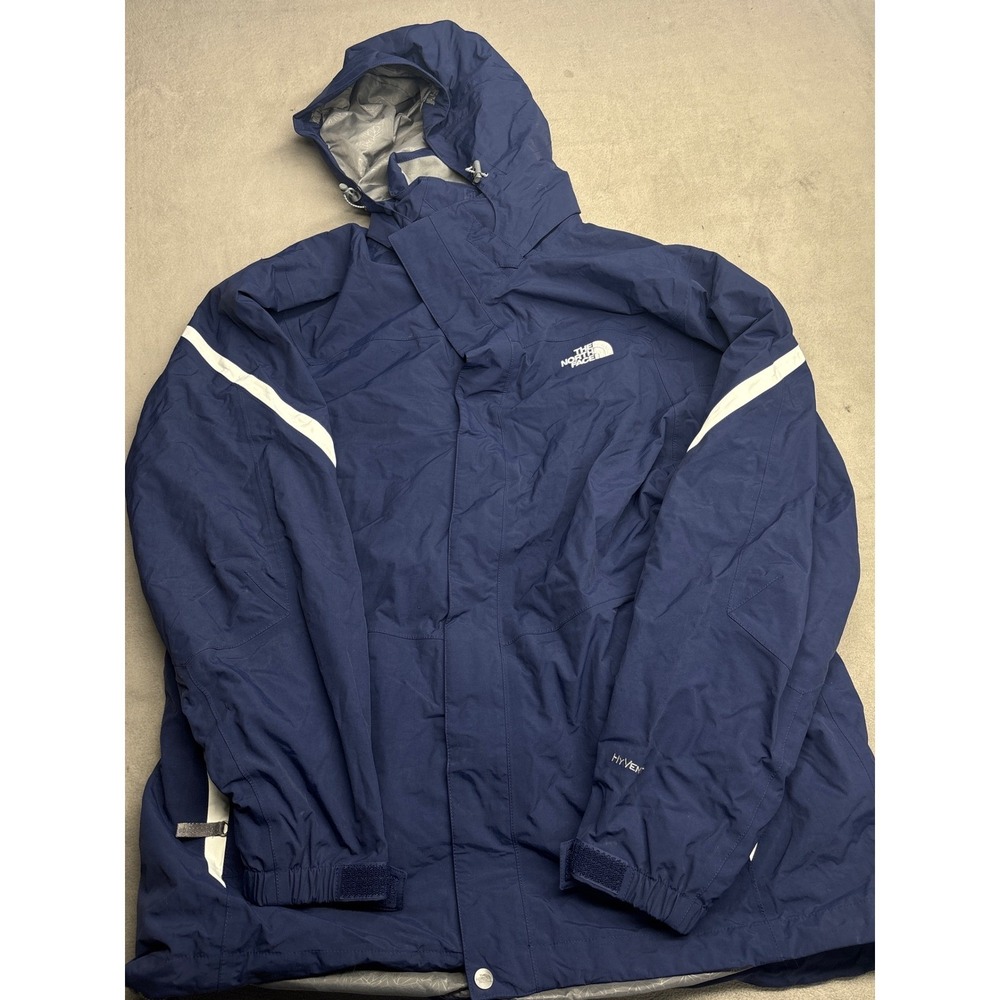The North Face HyVent Rain Jacket Mens Large Navy Blue White Waterproof Shell
